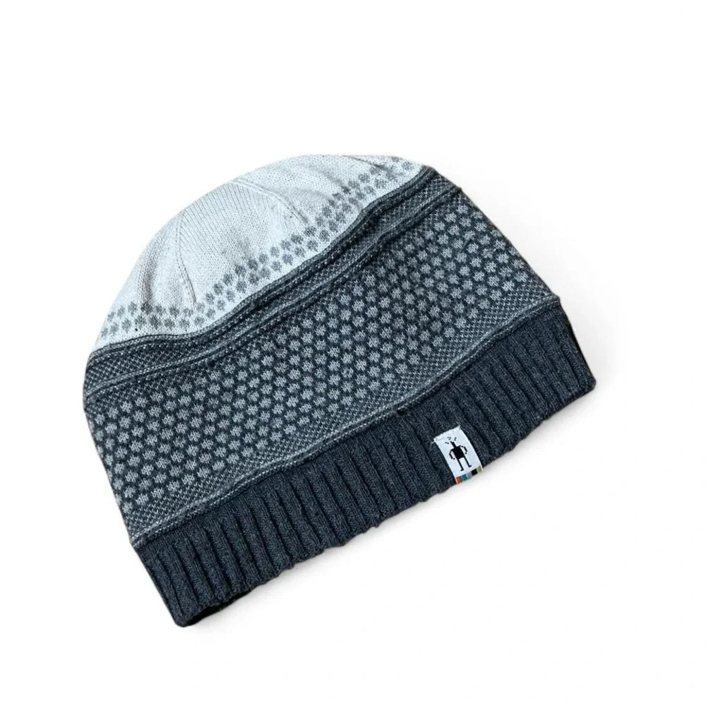Smartwool Merino Wool Blend Beanie Grey Geometric‎ Pattern Knit Winter Hat